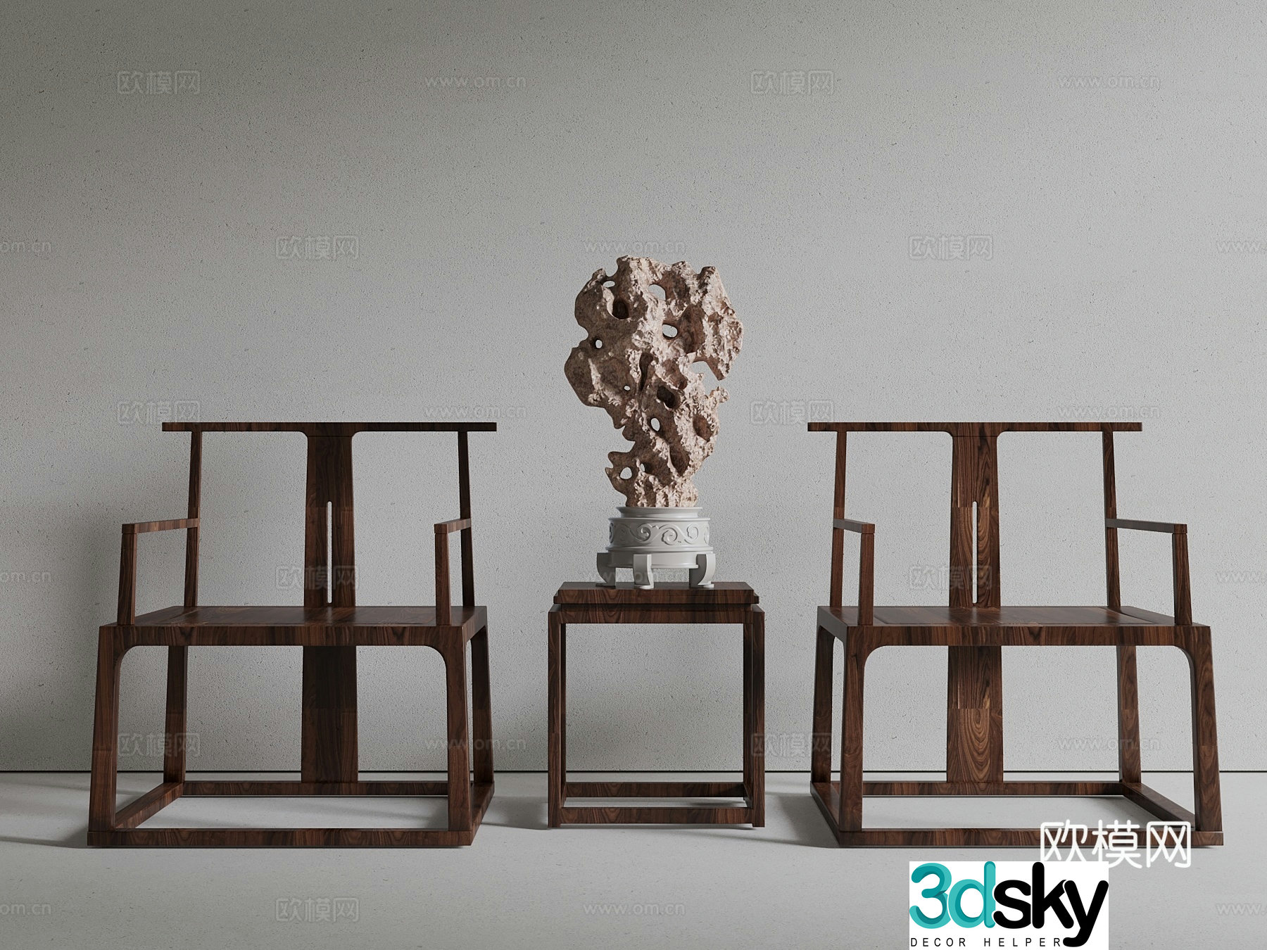 Chinese solid wood single chair sculpture 3d model