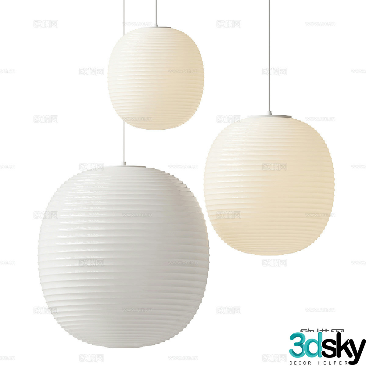 New Chinese style wasabi lantern chandelier 3D model