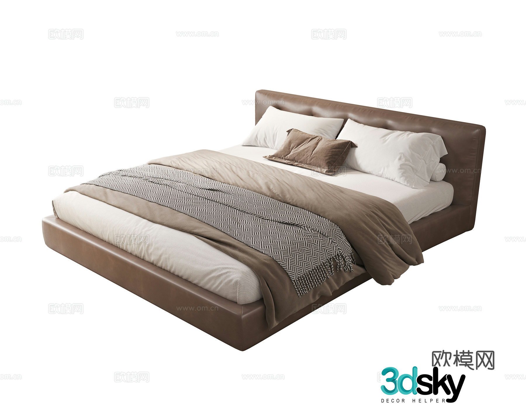 Modern double bed Leather double bed Master bedroom bed 3d model