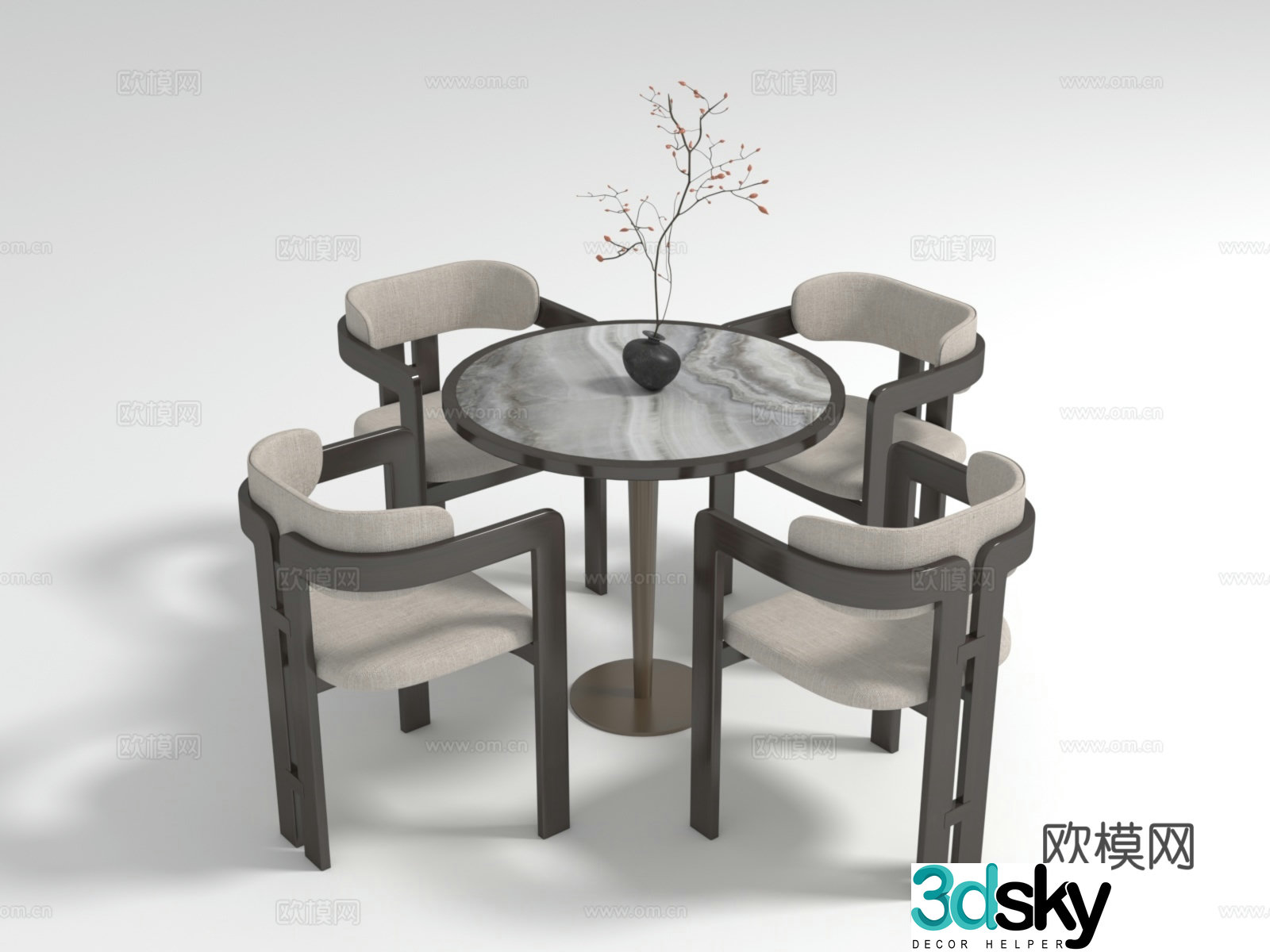 New Chinese style negotiation table and chair combination 3D model