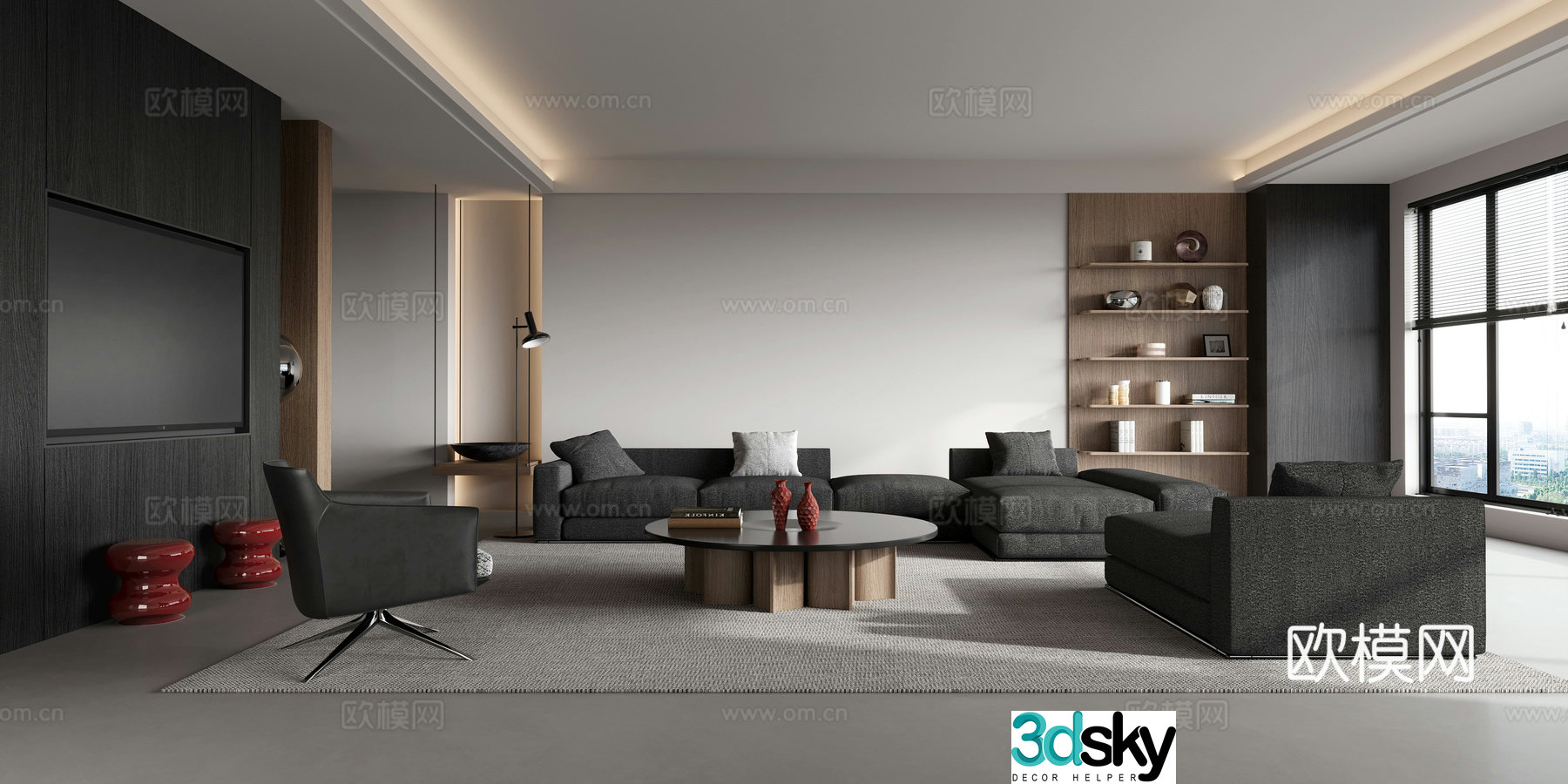 Advanced gray living room 3d model
