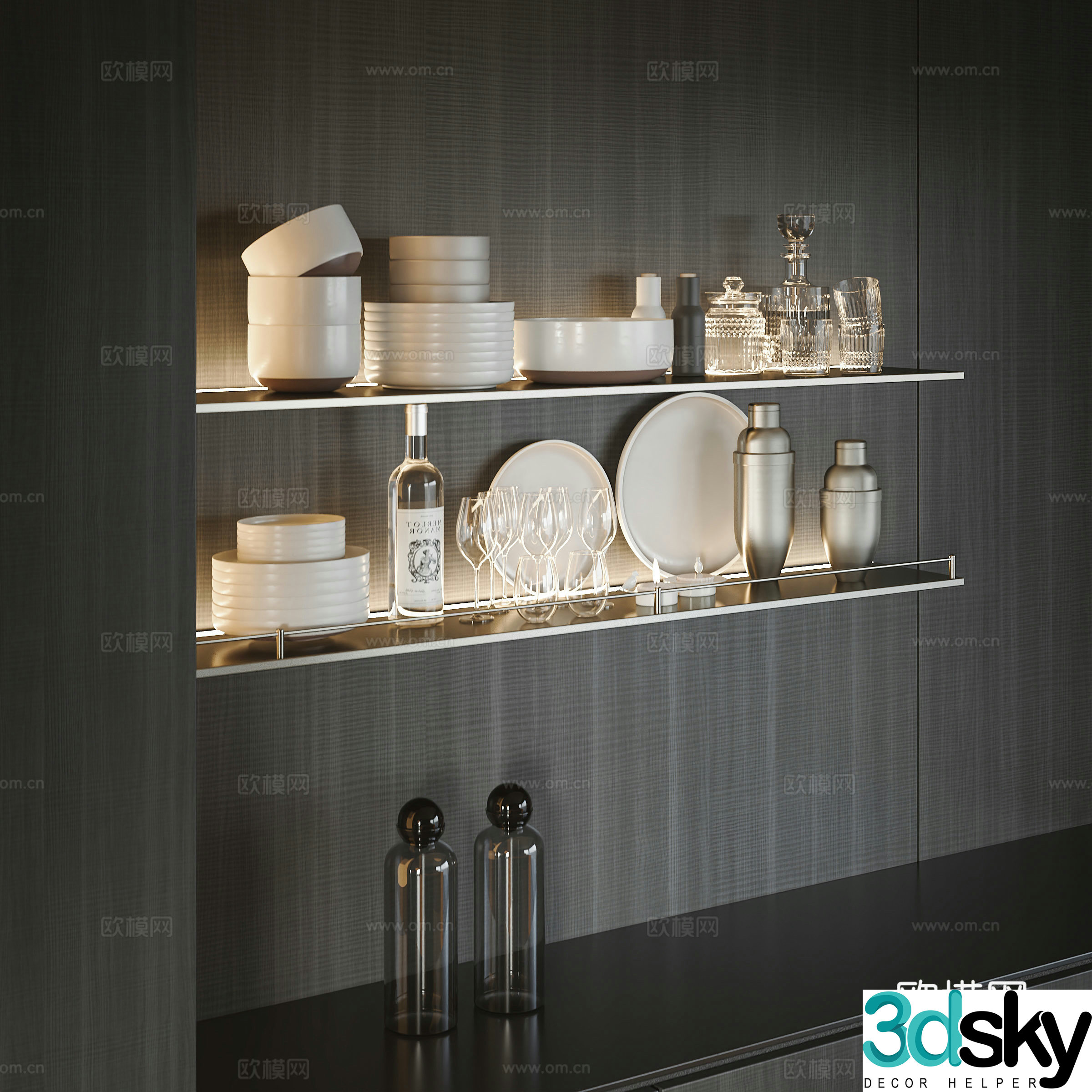 Modern tableware combination 3D model