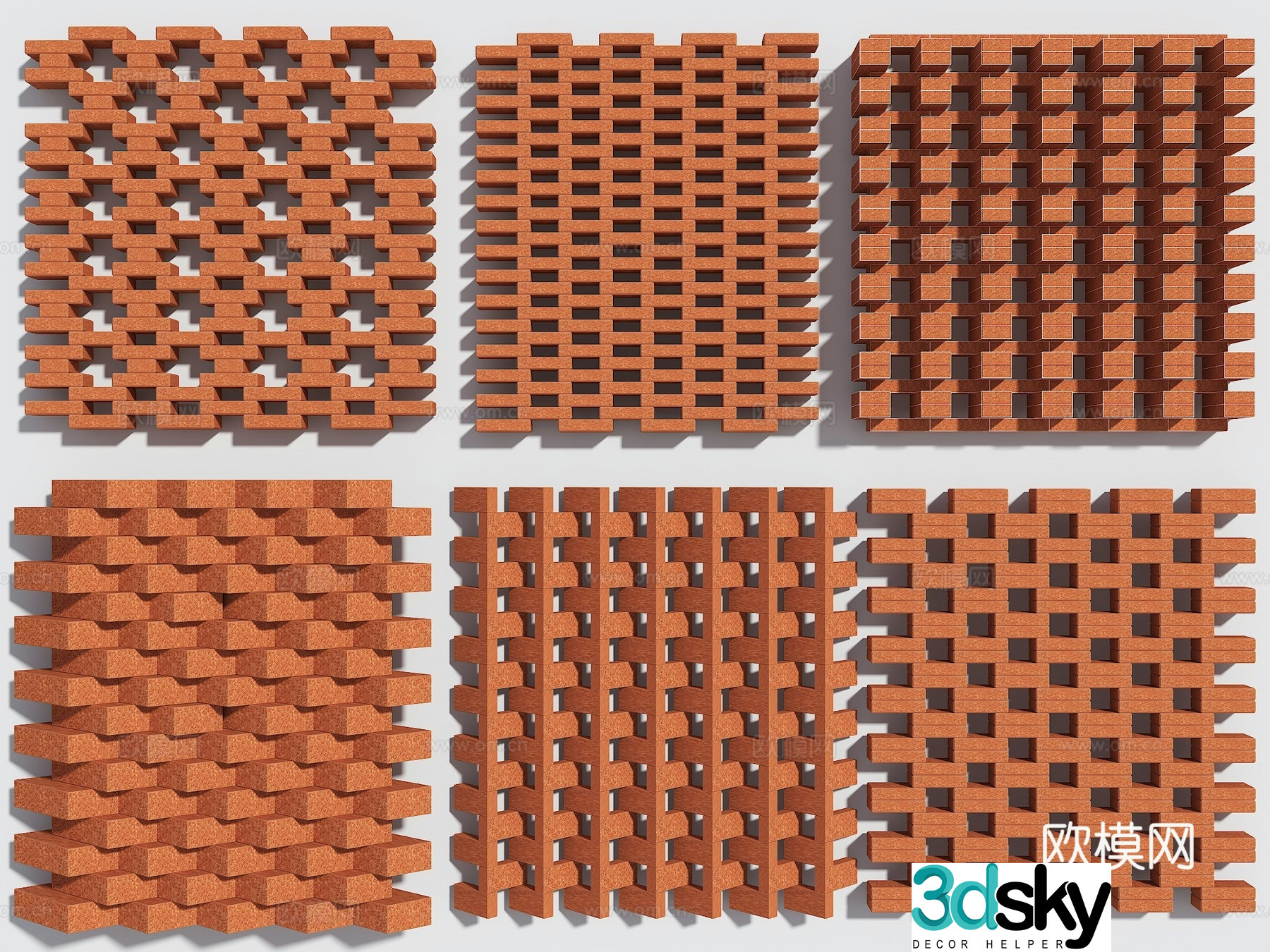 Modern red brick partition Hollow red brick wall Red brick decorative wall Creative red brick wall Hollow brick wall 3d model