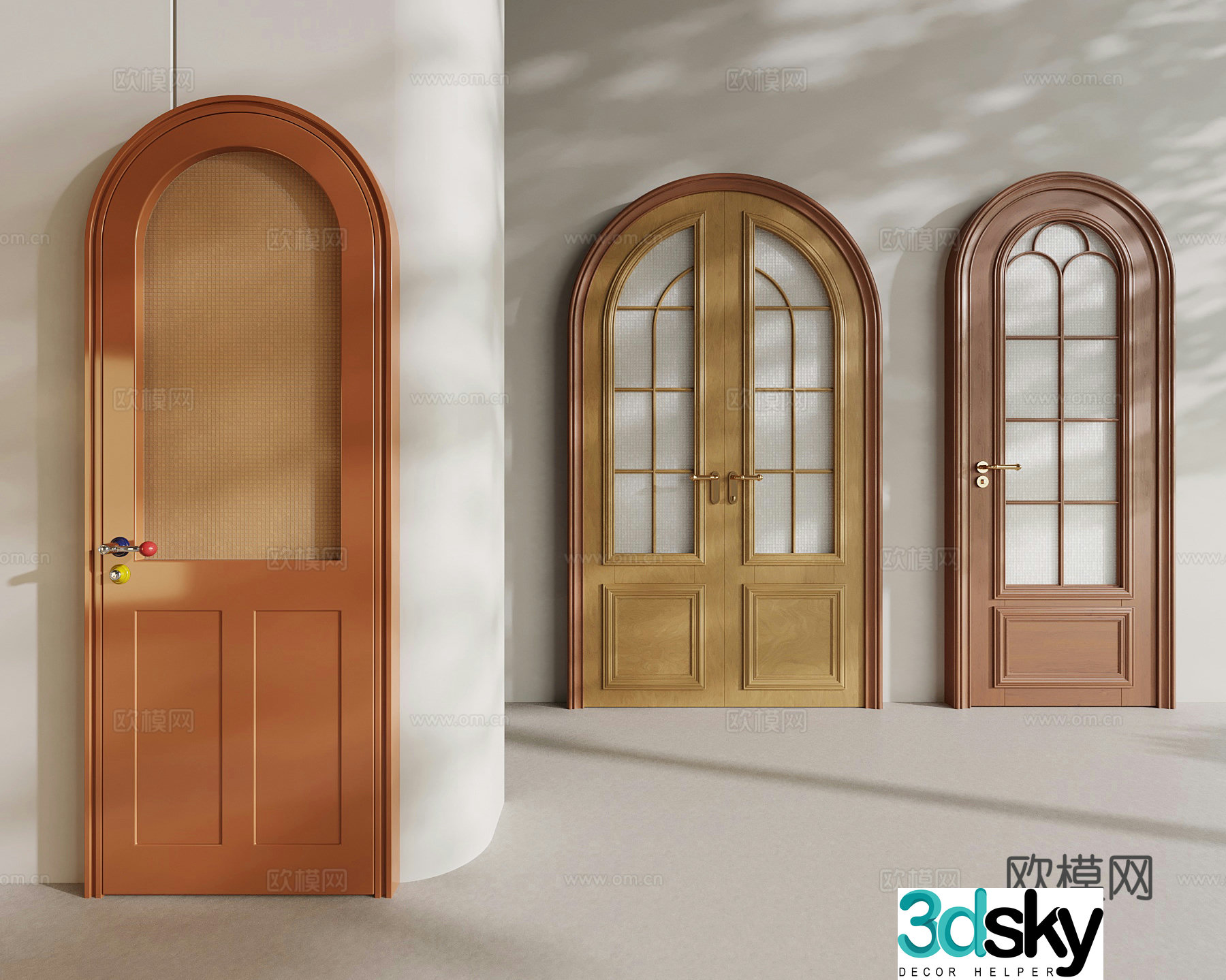 Medium style single-open door Arched door Dopamine door 3D model