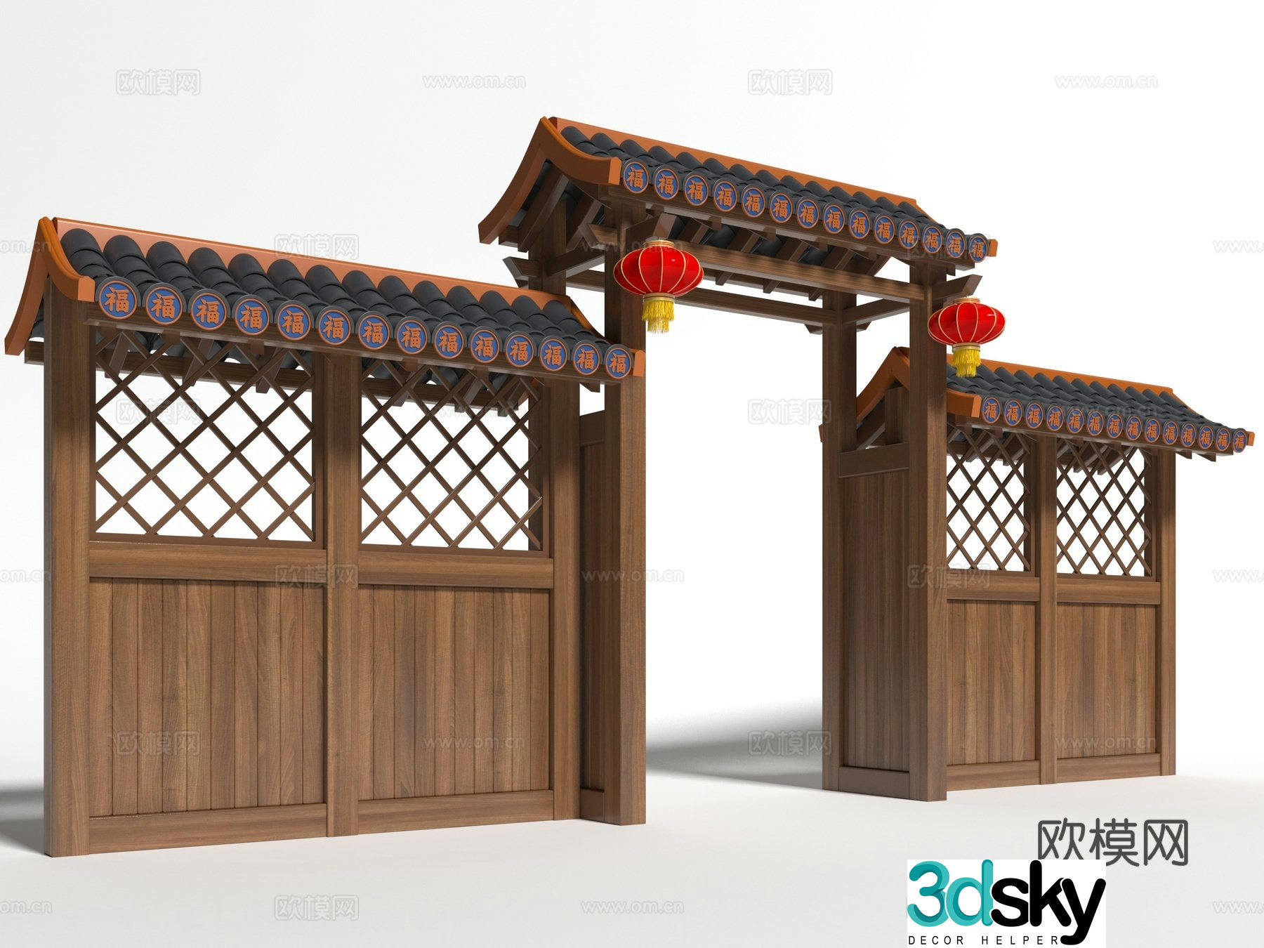 Chinese style 3D model of courtyard gate