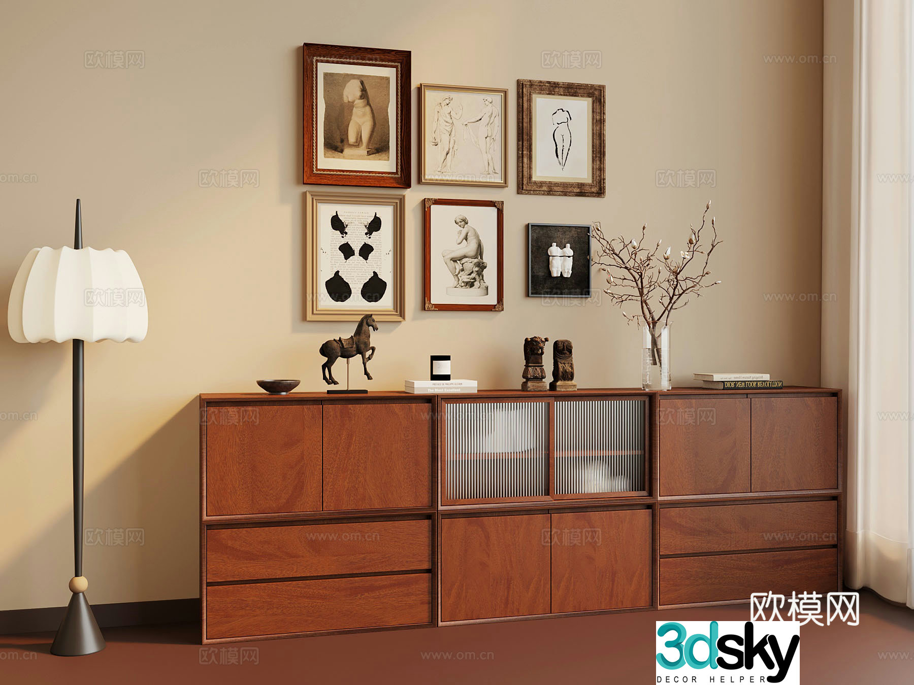 Middle style locker storage cabinet decorative painting 3d model
