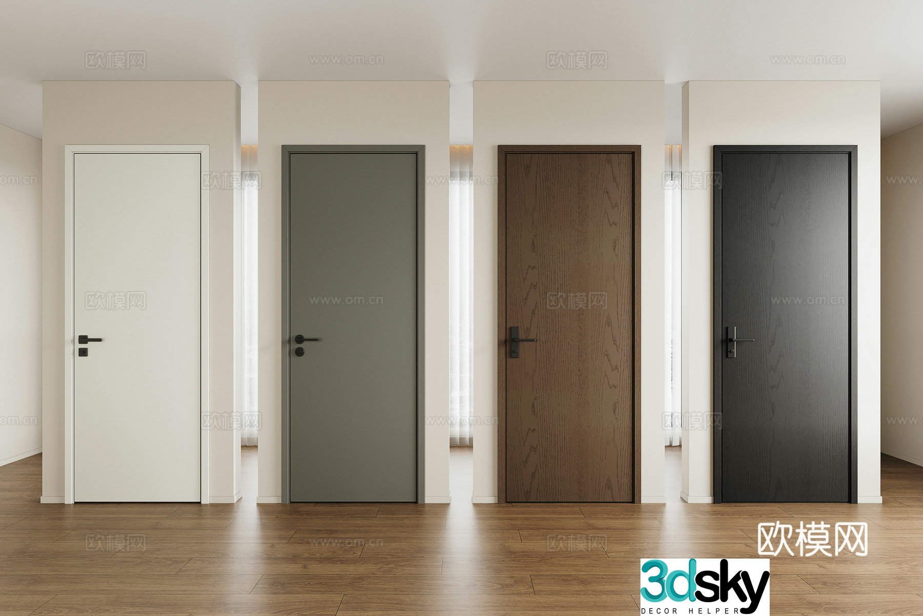 Modern single-open door bedroom door solid wood door swing door door door lock 3d model