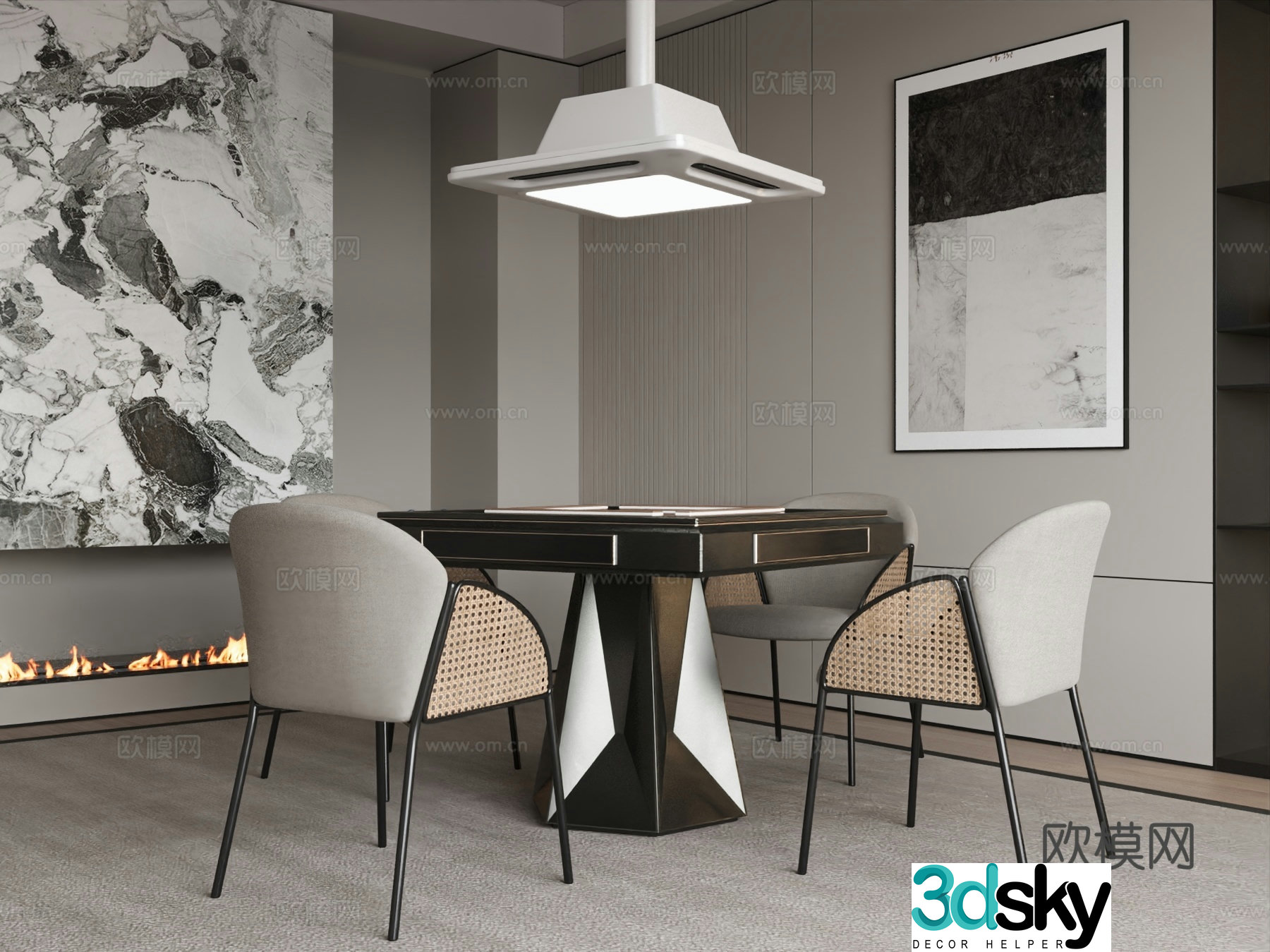 Modern chess and card room Mahjong room Mahjong chess and card tables and chairs 3D model