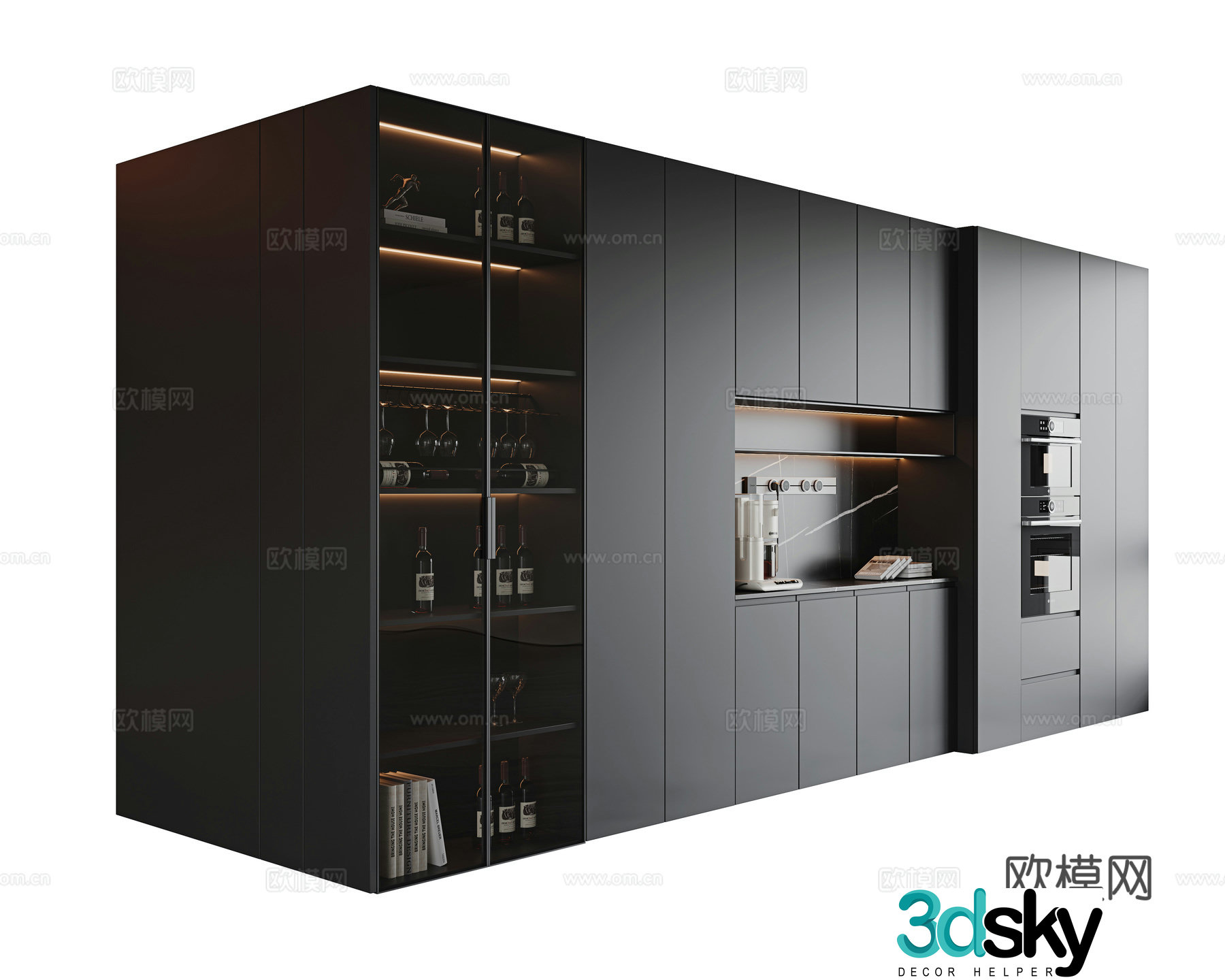 Sideboard wine cabinet decorative cabinet high cabinet embedded steam oven glass cabinet 3D model