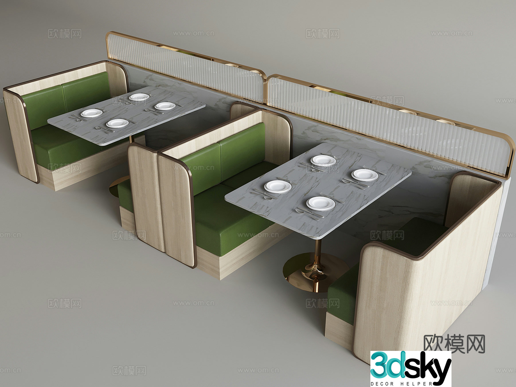 Restaurant booth soft bag sofa Cafe booth sofa Solid wood dining table 3D model