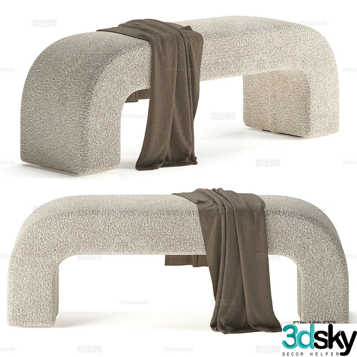 Modern Cream Style Bernard Boucle Bench 3D Model
