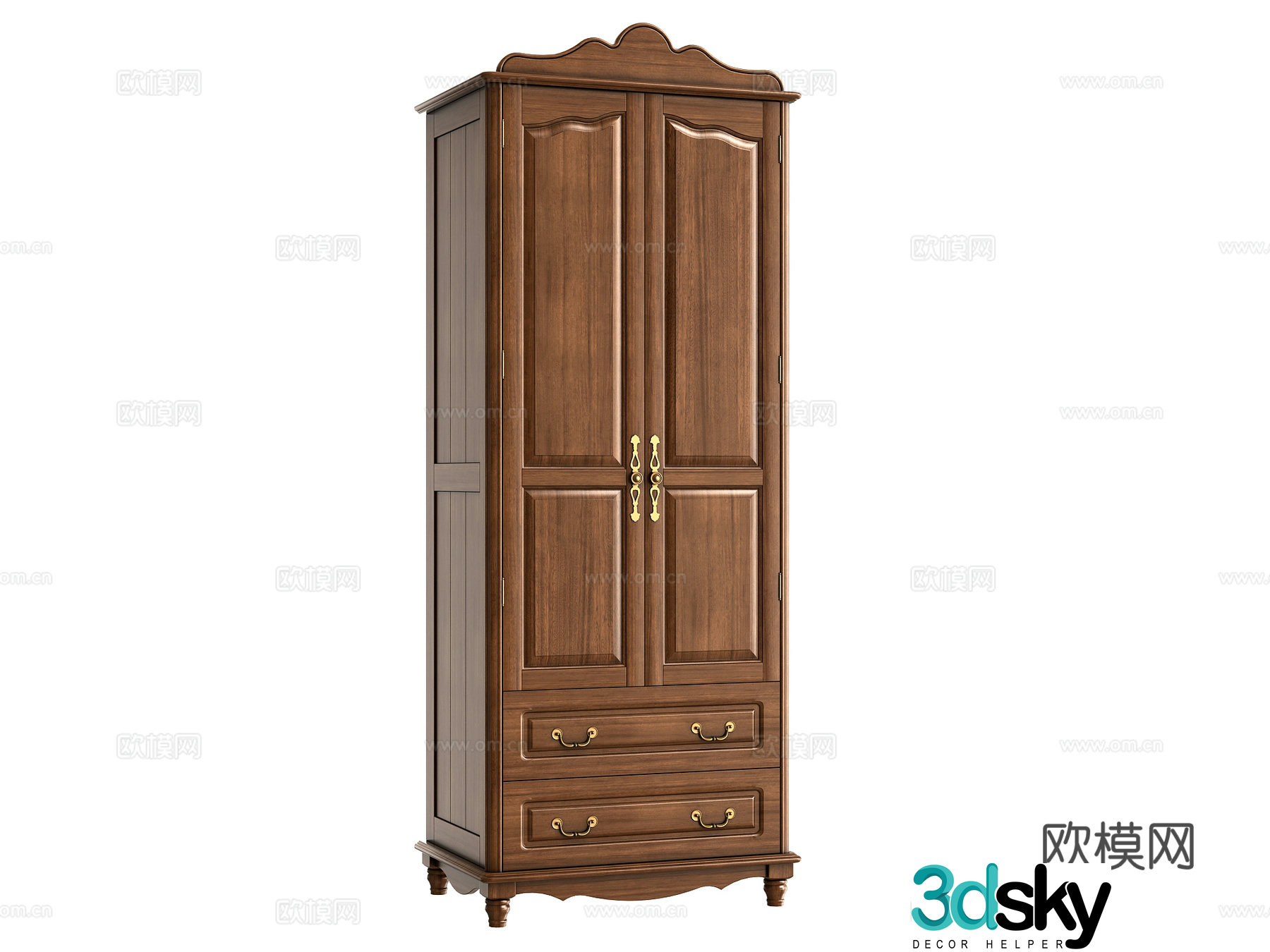 American two-door two-drawn wardrobe 3D model