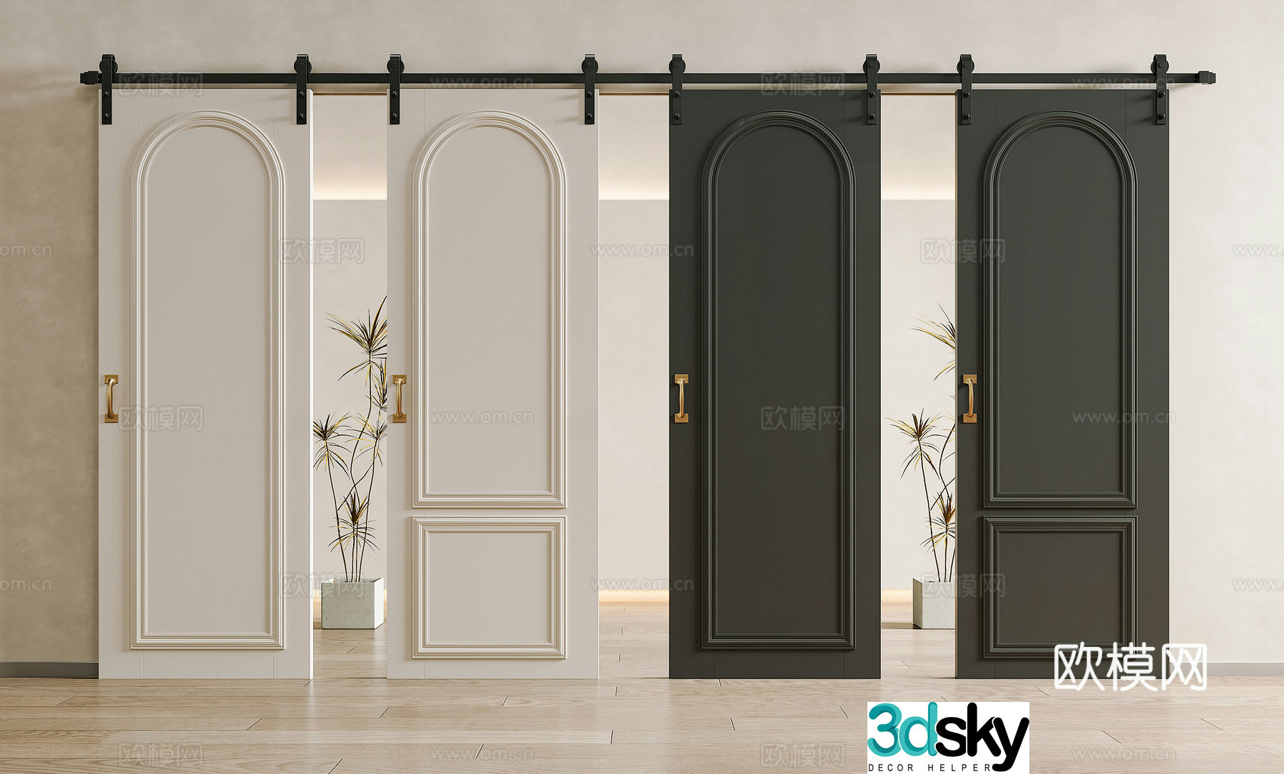 French barn door sliding door solid wood barn door solid wood sliding door hanging rail door French wooden door 3d model