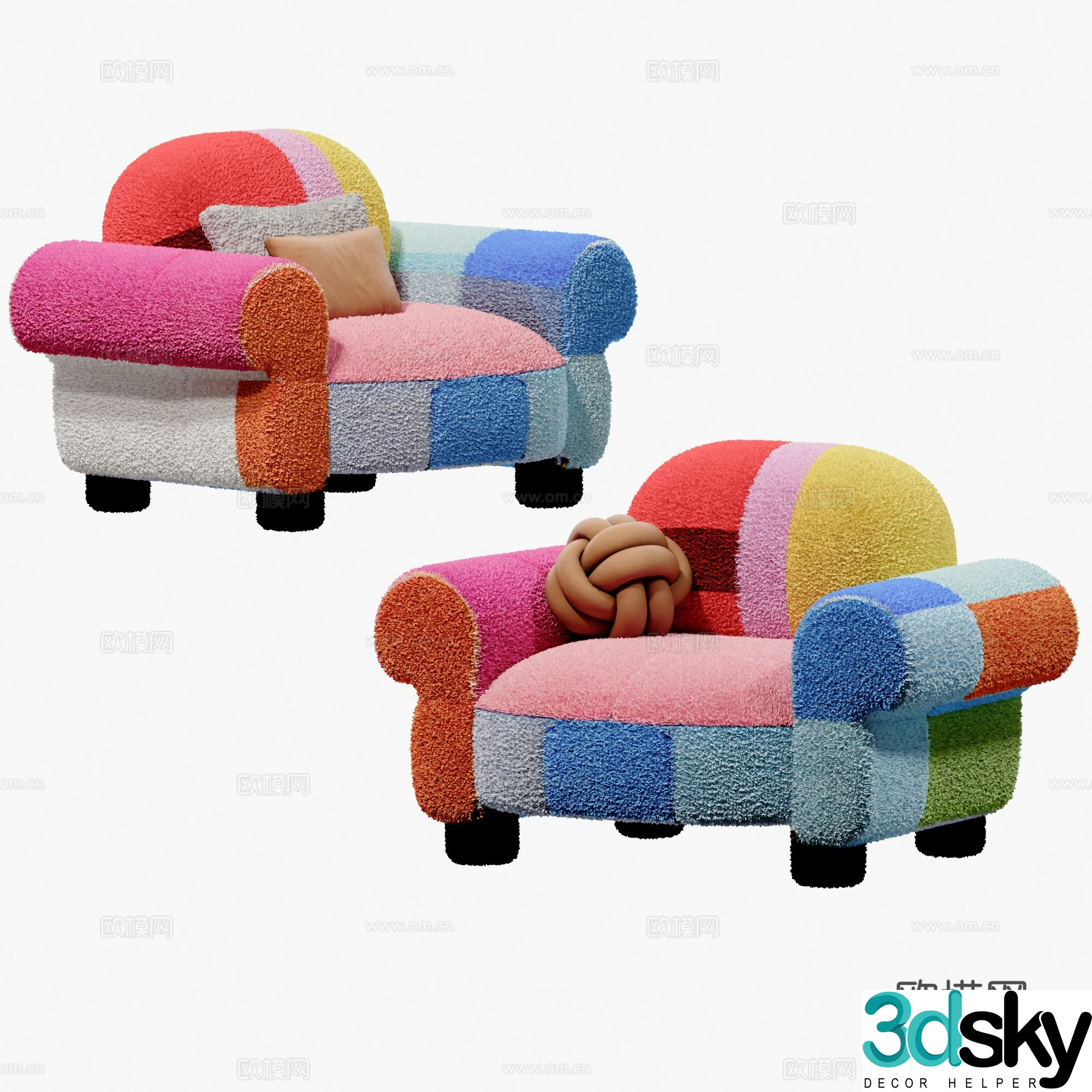 Modern Mondrian casual single sofa casual chair 3d model