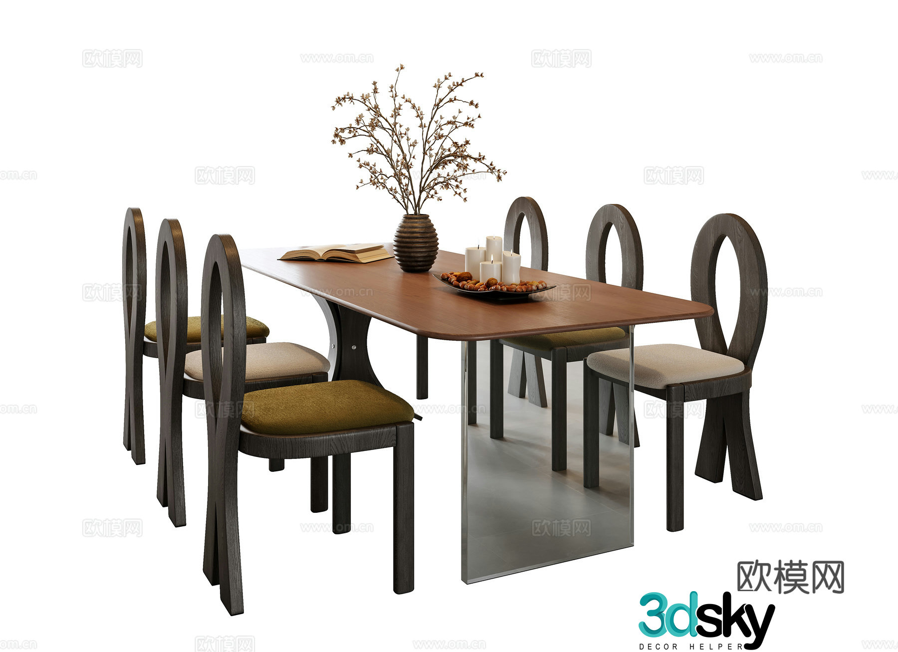 Medium style dining table and chair combination 3D model