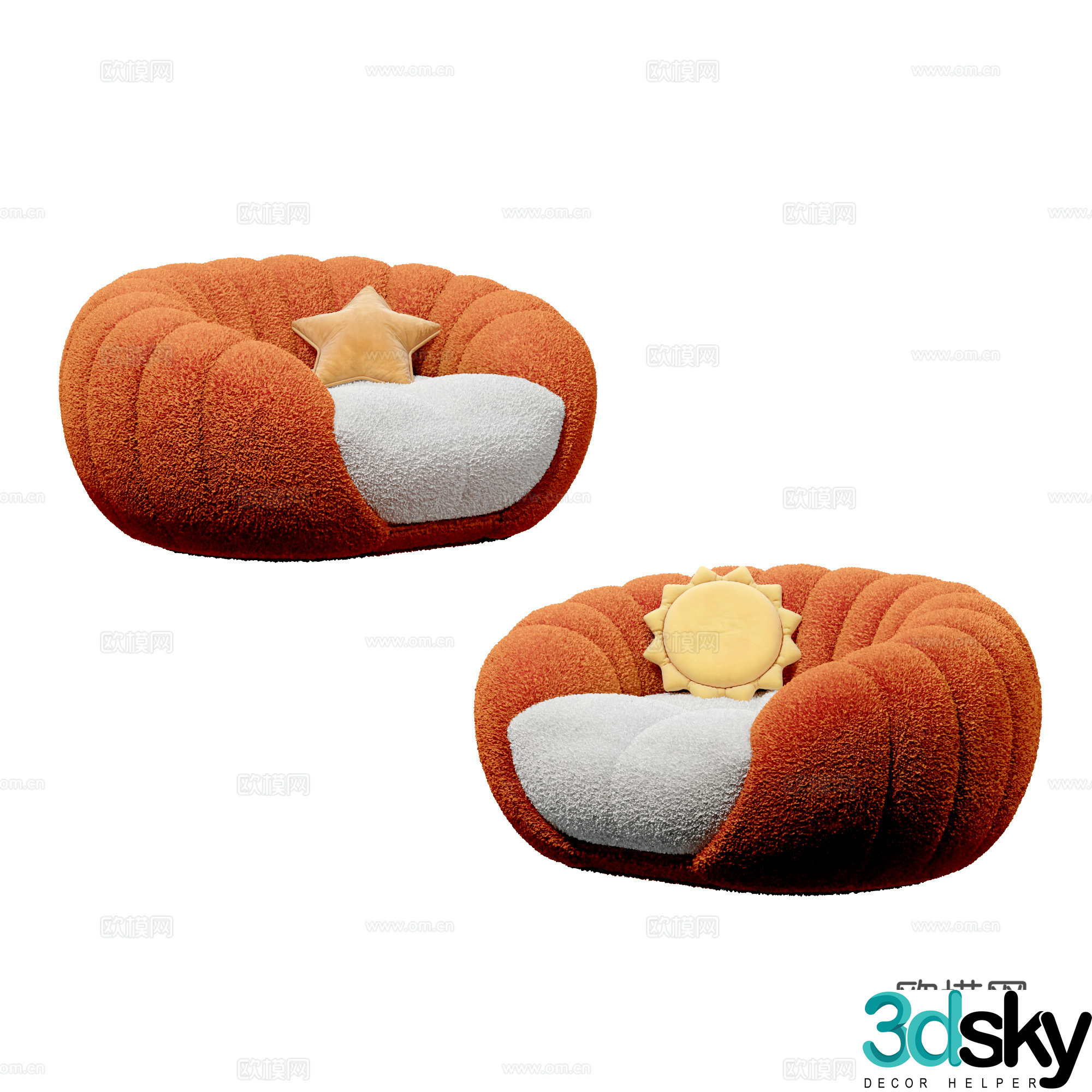 Modern cartoon pumpkin children lazy sofa 3d model
