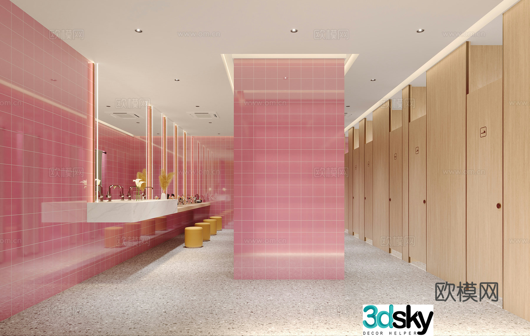 Modern public bathroom sink locker dressing room dressing table 3d model