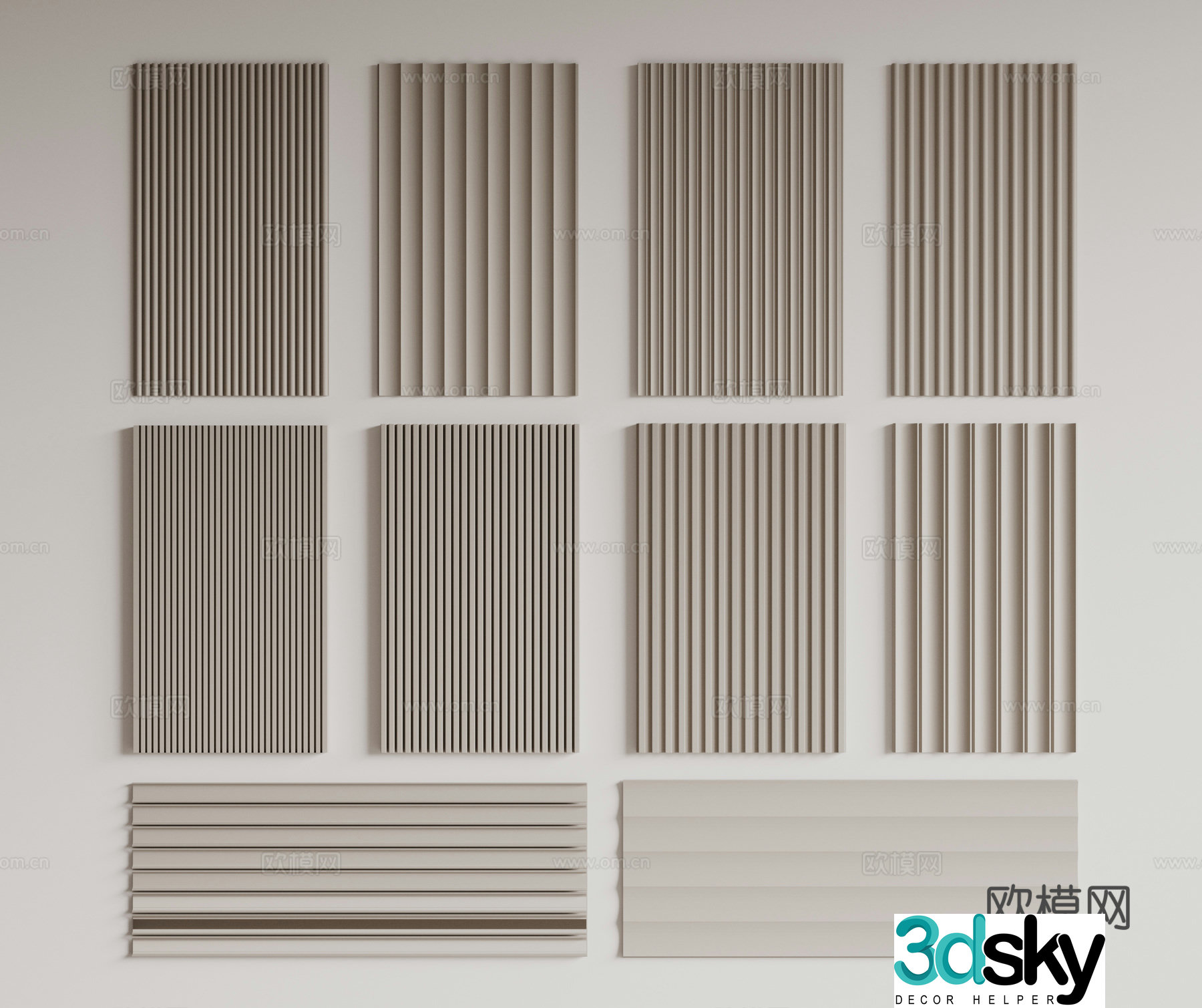 Modern Great Wall Board Grille Board Wall Board Wooden Veneer Lines Background Wall Wavy Board Wall Decoration 3D Model