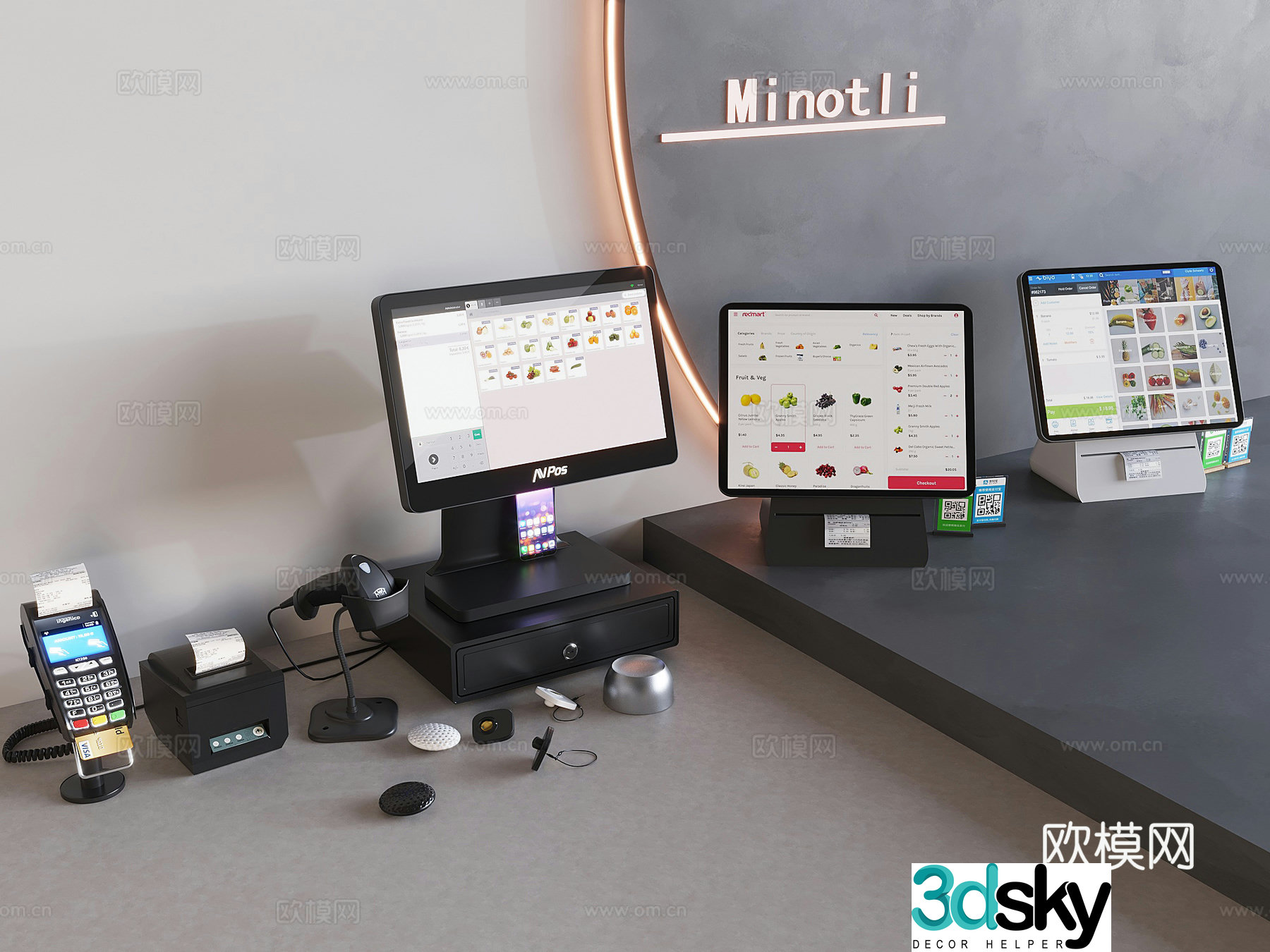 Cash register ordering system 3D model