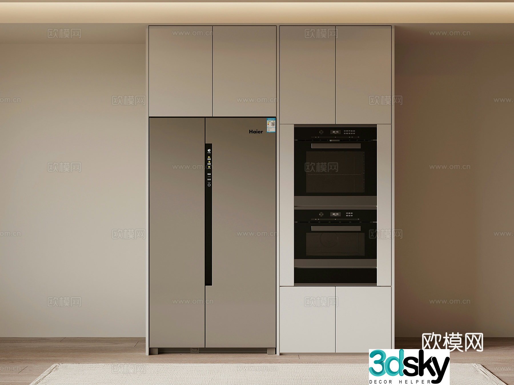 Modern simple electrical cabinet refrigerator steamer oven 3d model