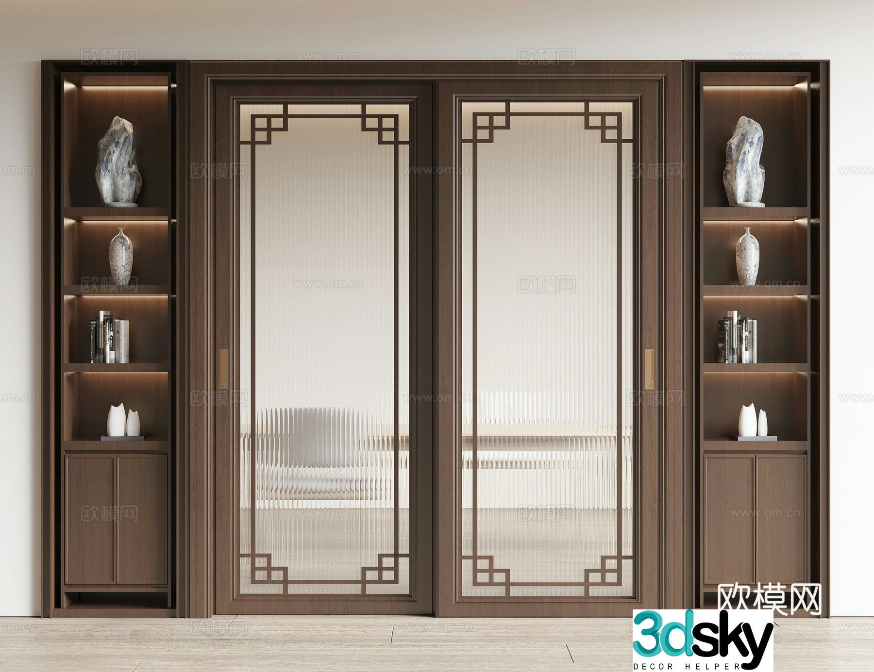 New Chinese sliding door 3D model