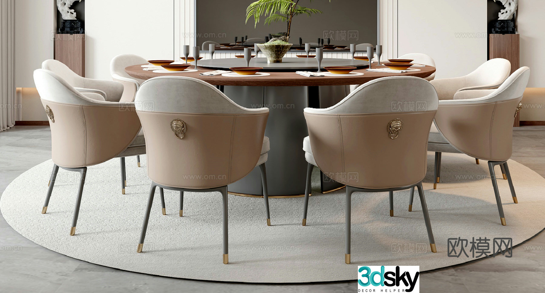 New Chinese dining table and chair 3D model