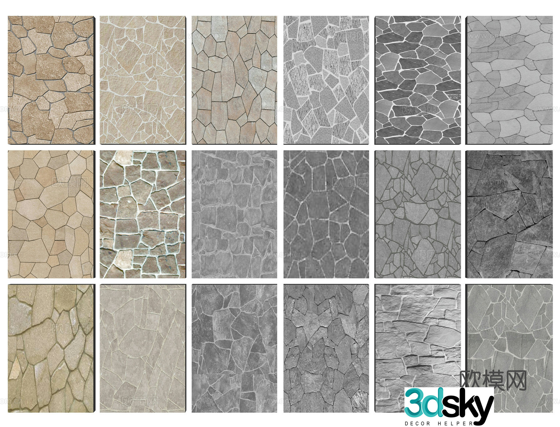 2D crushing paving ice crack crushing paving cultural stone floor tiles rural stone slab paving stone 3D model