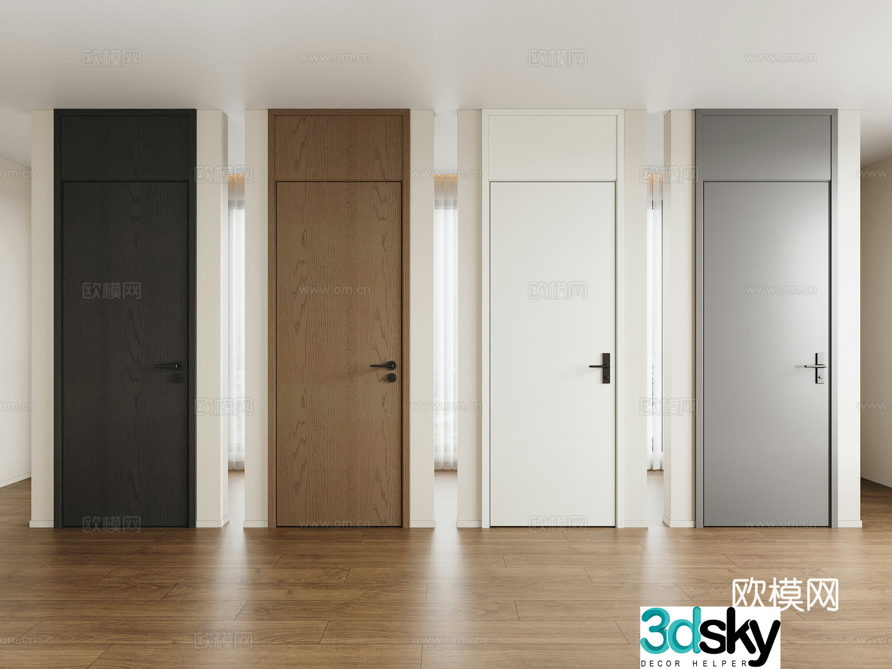 Modern roof door bedroom door solid wood door flat door door lock 3d model