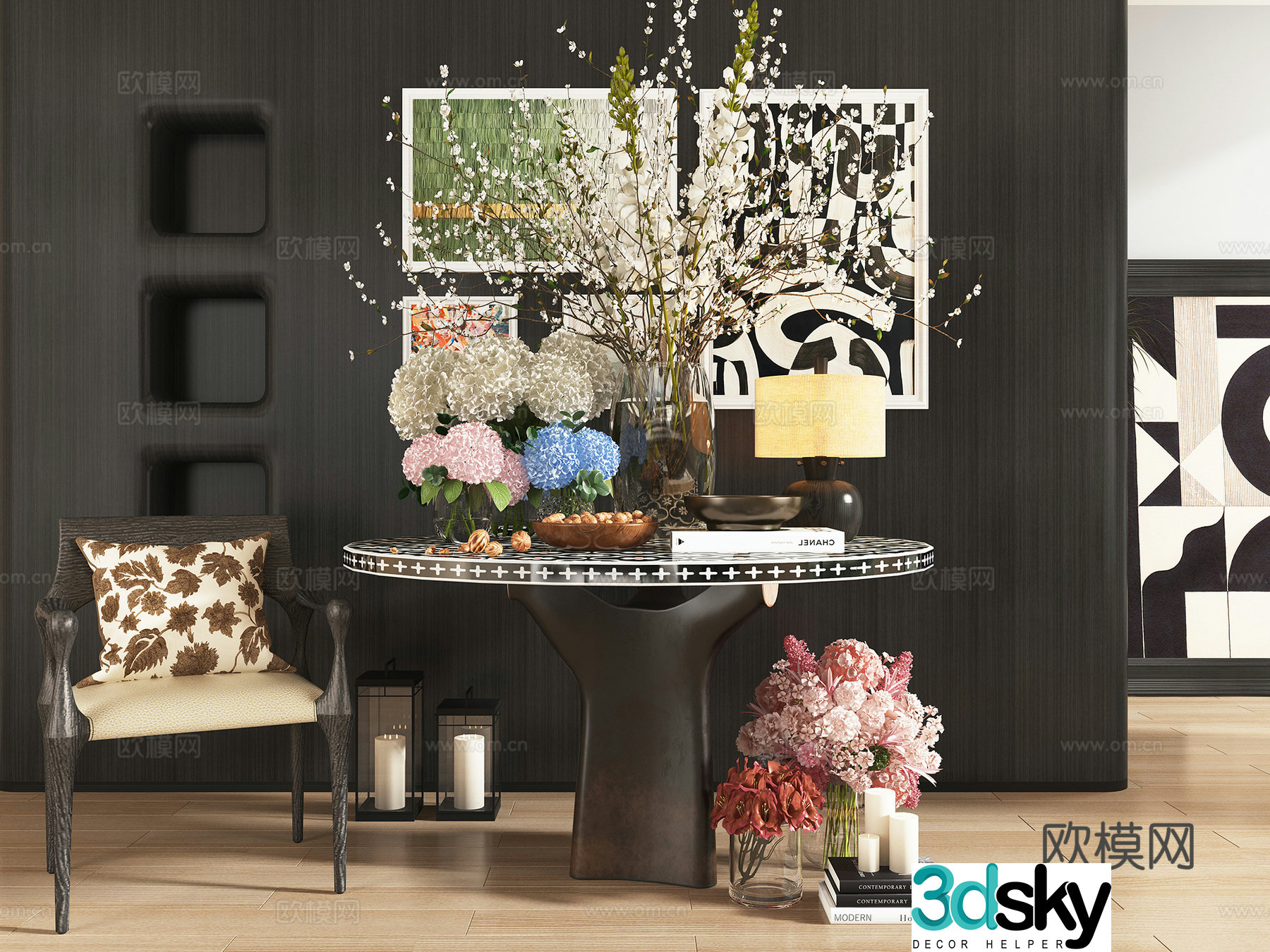 Modern flower art end viewing platform ornament combination 3D model