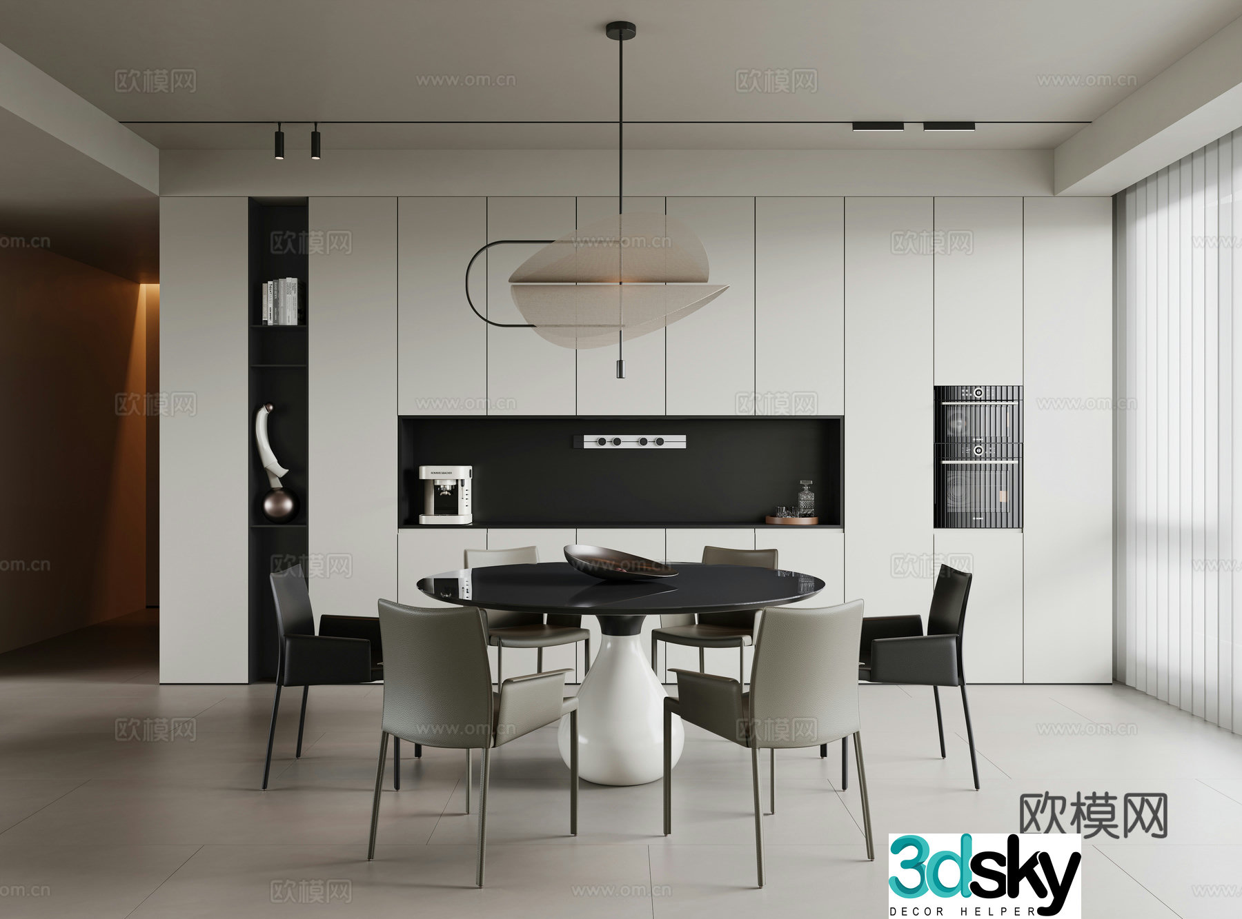 Italian minimalist restaurant restaurant without lights dining table and chair combination round dining table single chair leather dining 3D model