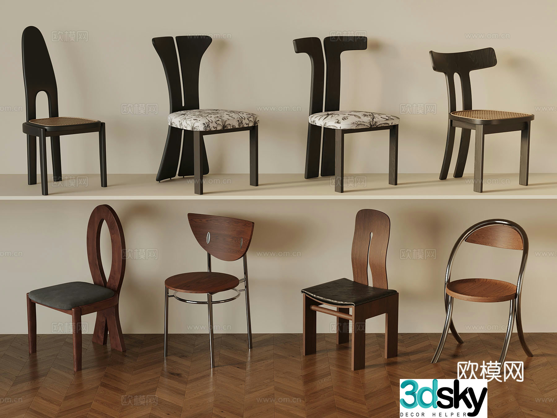 Medium style dining chair single chair 3d model