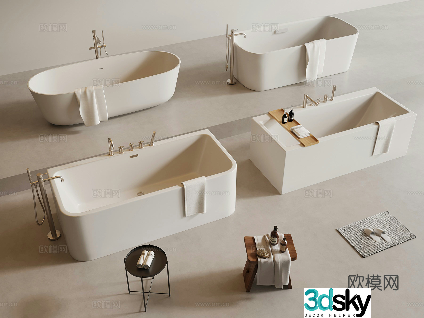Modern bathtub Bathroom small pieces 3D model