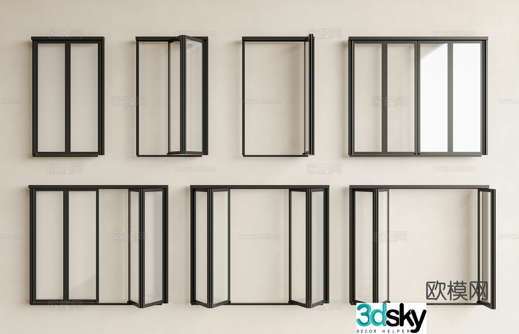 Modern minimalist windows Folding windows Glass windows Sliding windows Windows Floor-to-ceiling windows Folding glass doors 3D model