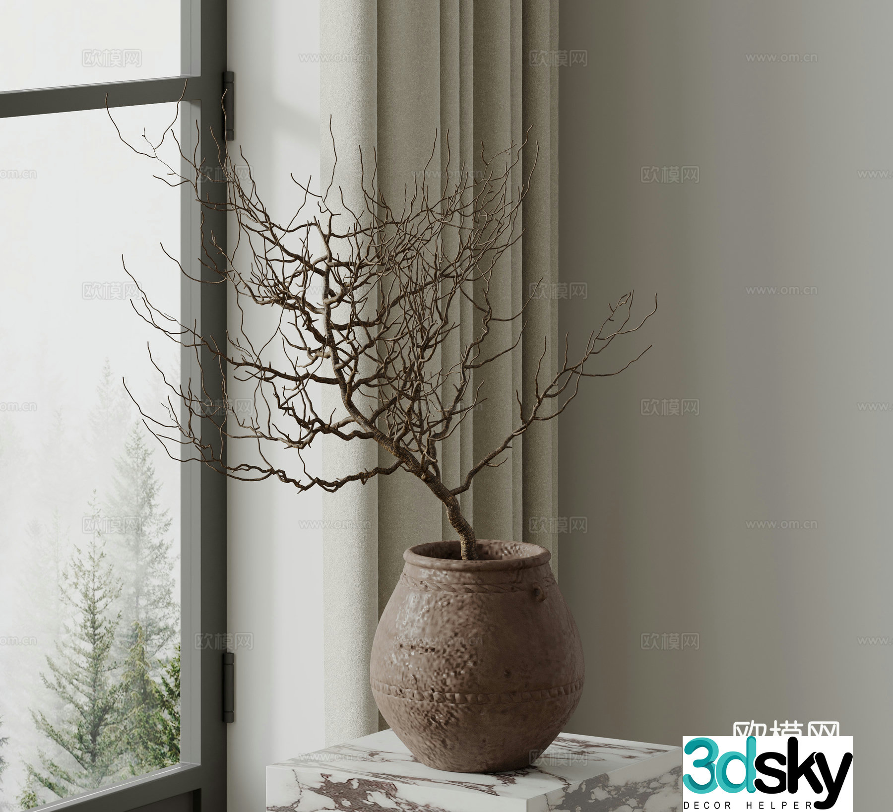 Modern bonsai potted flower ornaments 3D model
