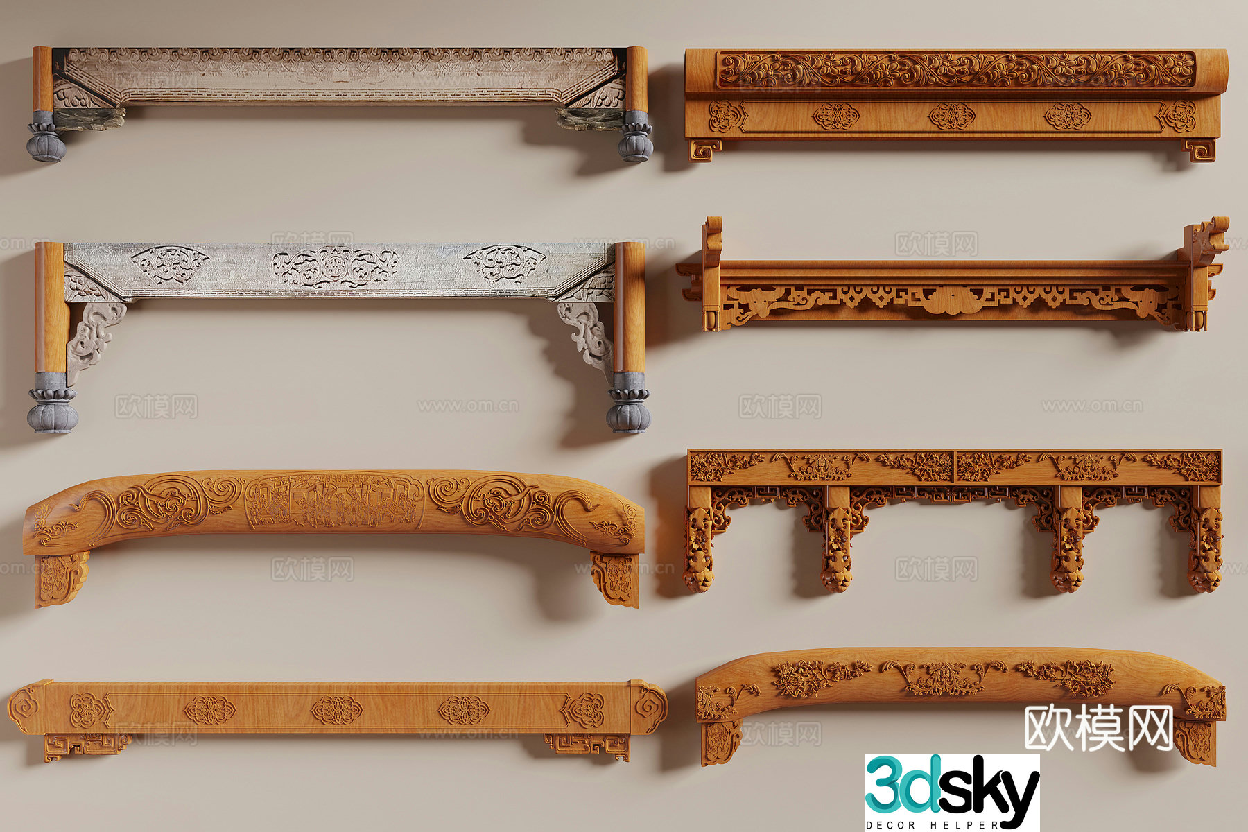 Chinese carved beam 3D model