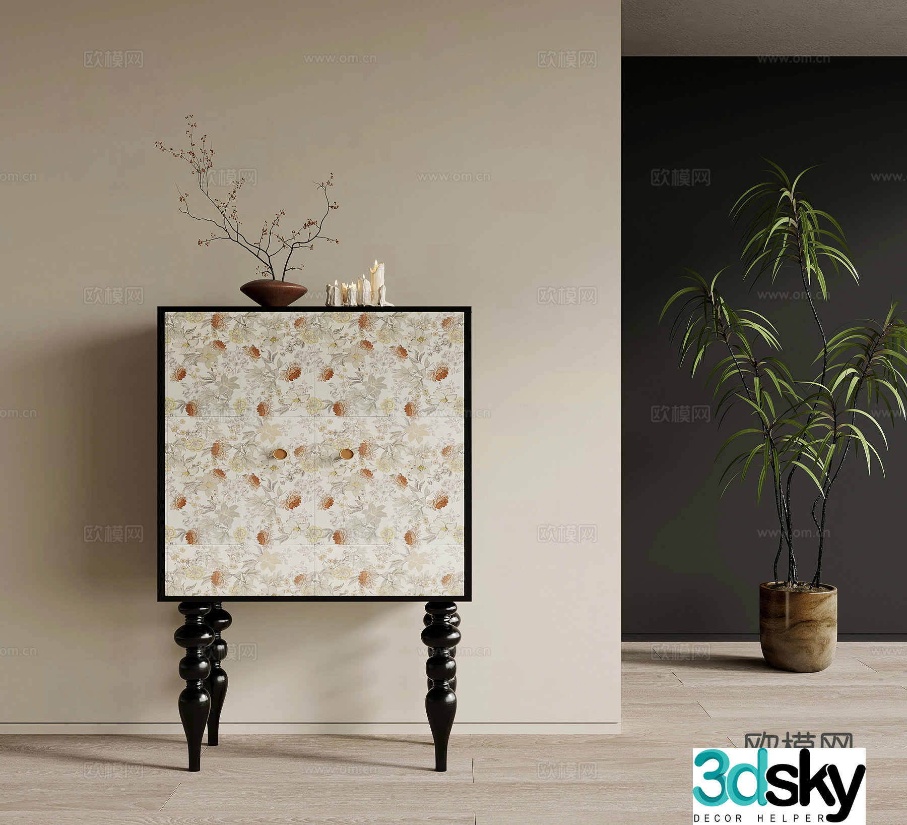 French retro style side cabinet end view cabinet entrance cabinet 3D model