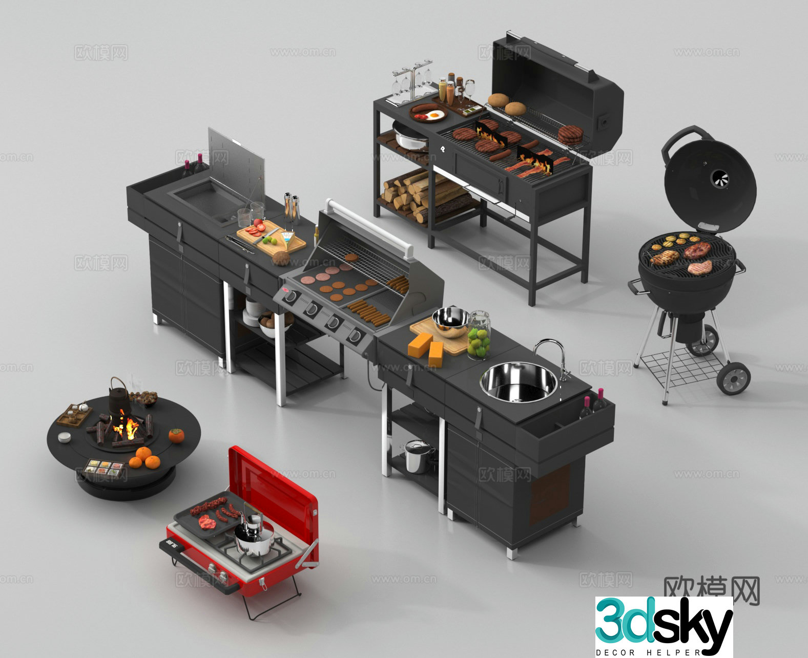 Outdoor barbecue grill barbecue table 3d model