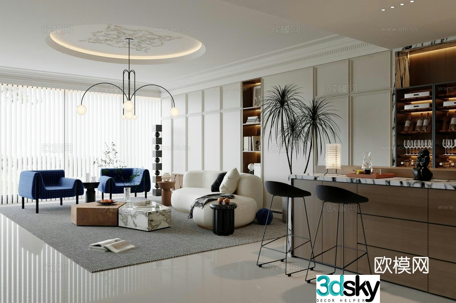 French light luxury living restaurant_small living restaurant_large flat living restaurant_horizontal living restaurant_high-end 3D model