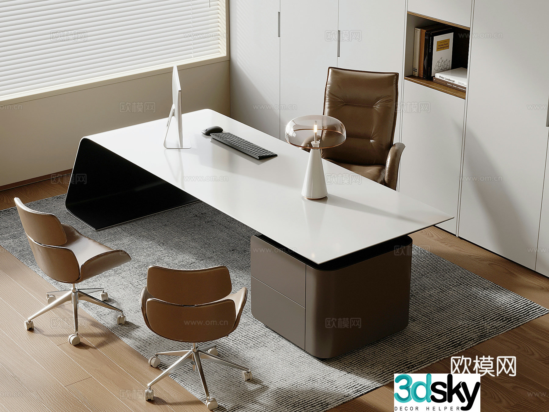 Nordic office desk and chair combination rotating boss chair office chair 3d model