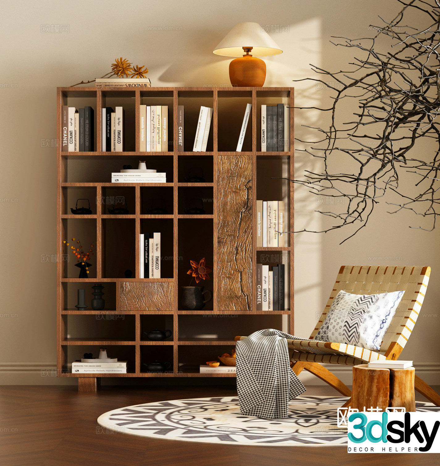 Modern Wasabi style bookcase Modern medieval style bookcase Modern Wasabi style leisure chair 3D model