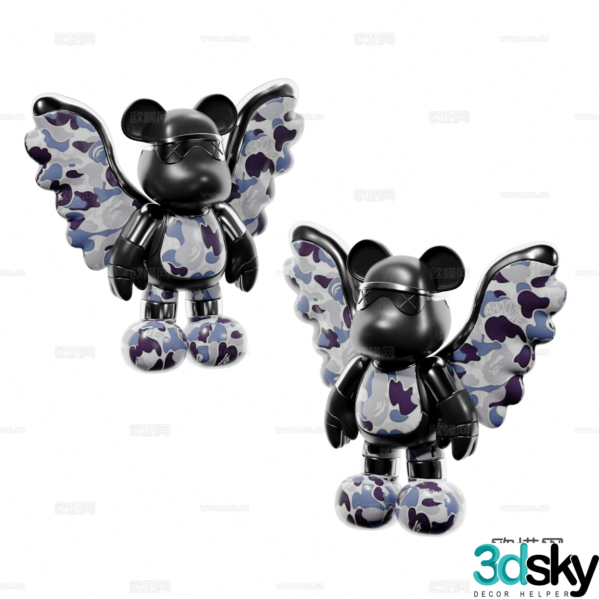 Modern violent bear trendy toy doll sculpture ornaments 3d model
