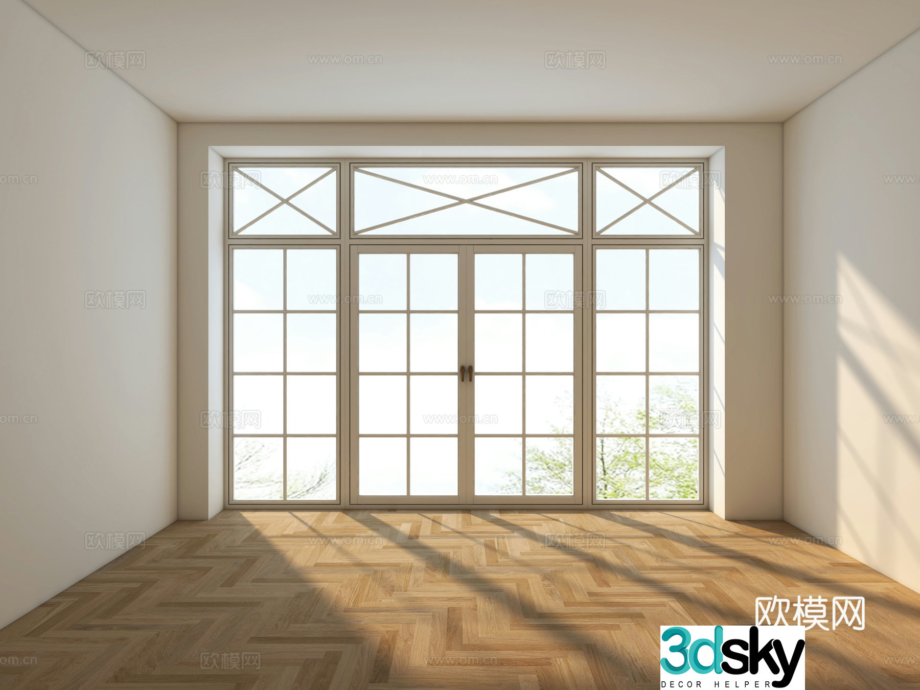 French grid doors and windows 3D model