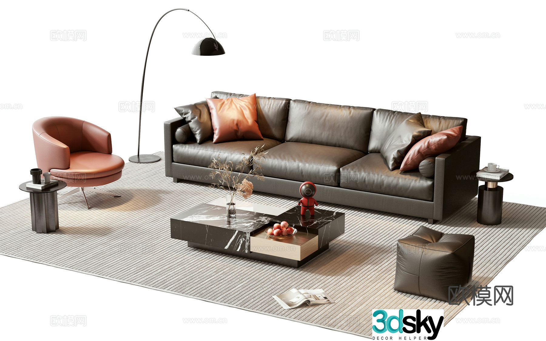 Modern sofa coffee table combination 3D model