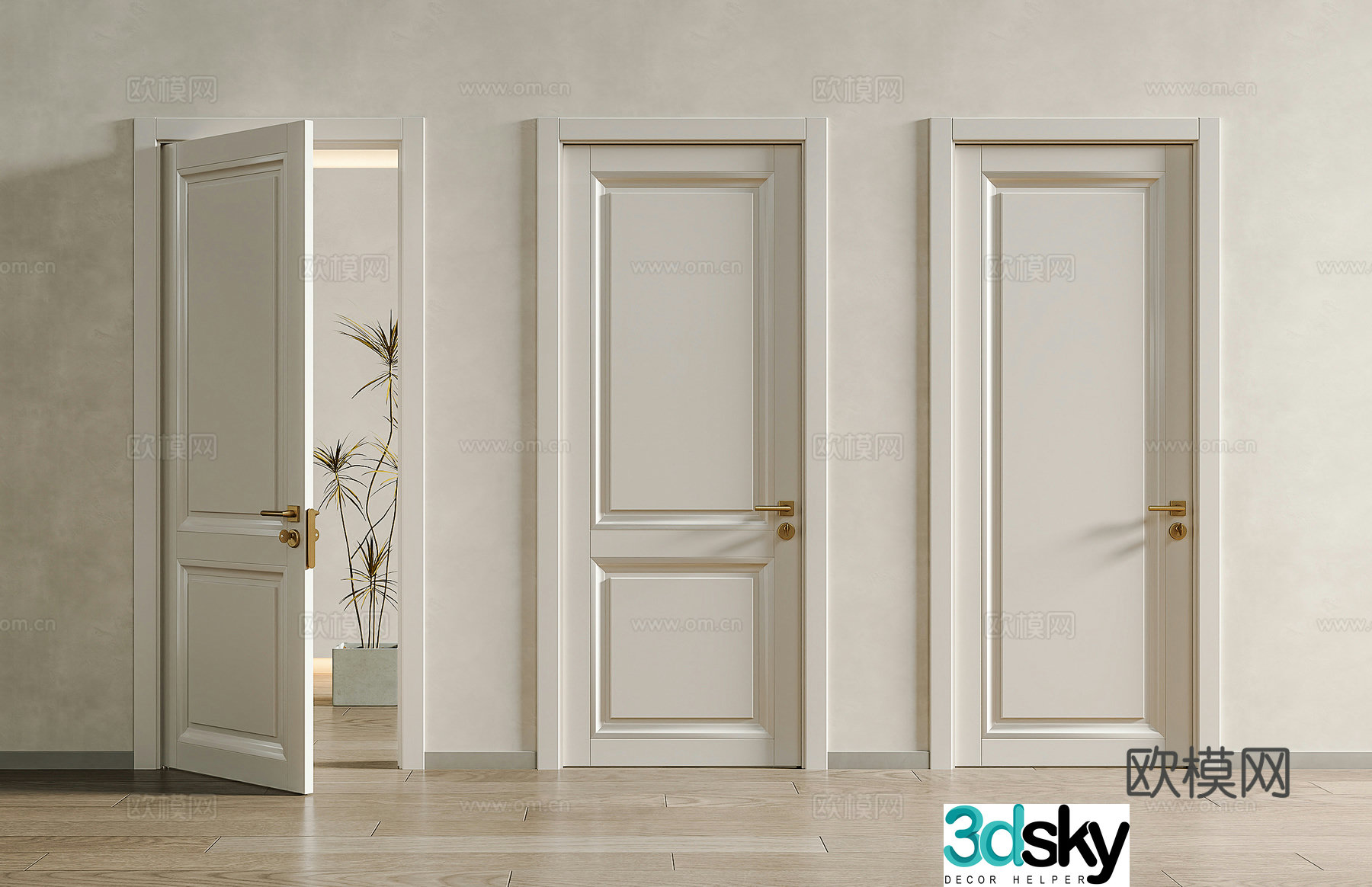 French cream single-open door wooden door bedroom door French wood door cream door 3d model
