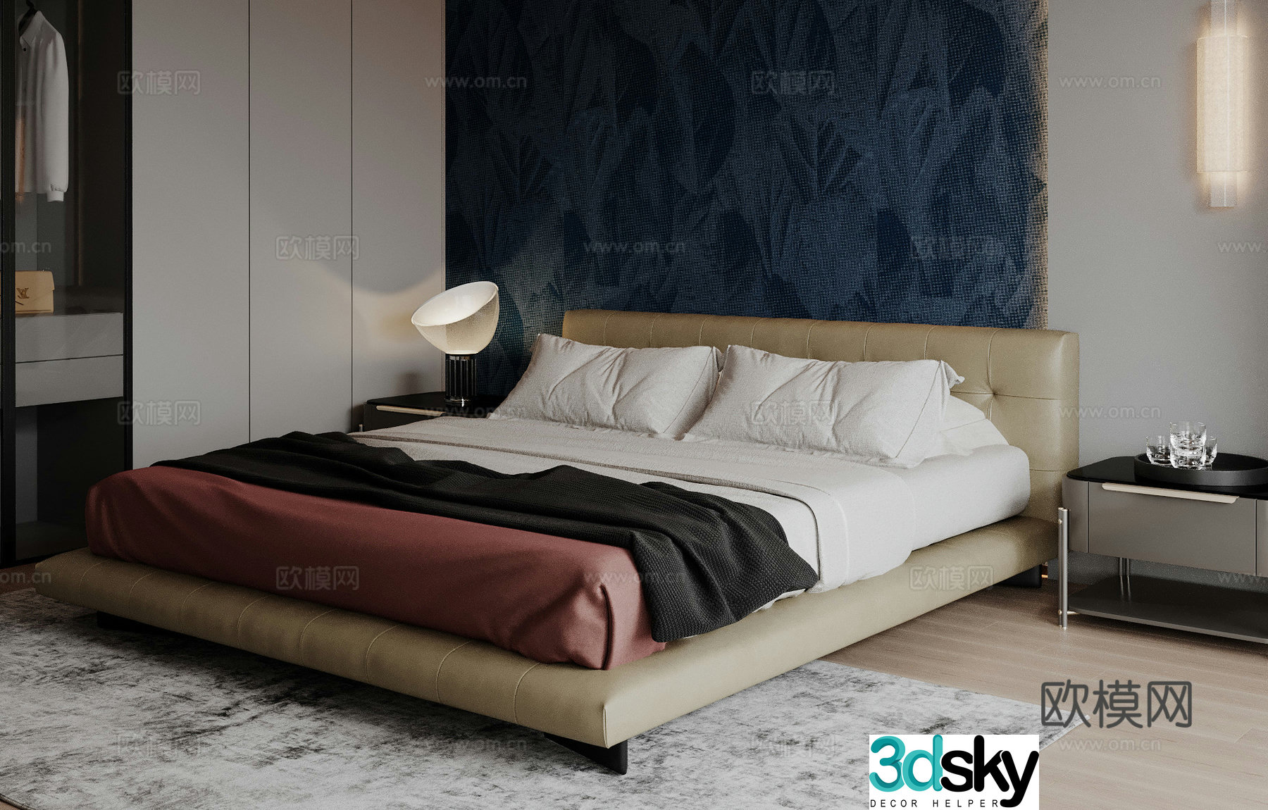 Modern double bed 3d model