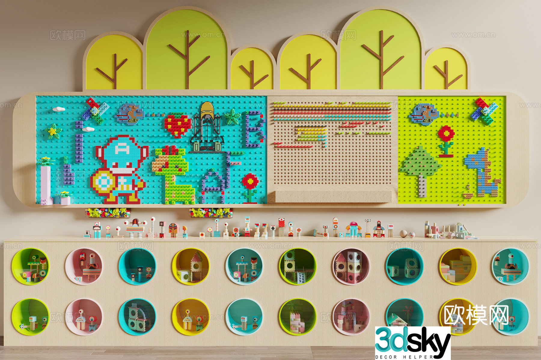 Modern Lego building blocks toy wall 3d model