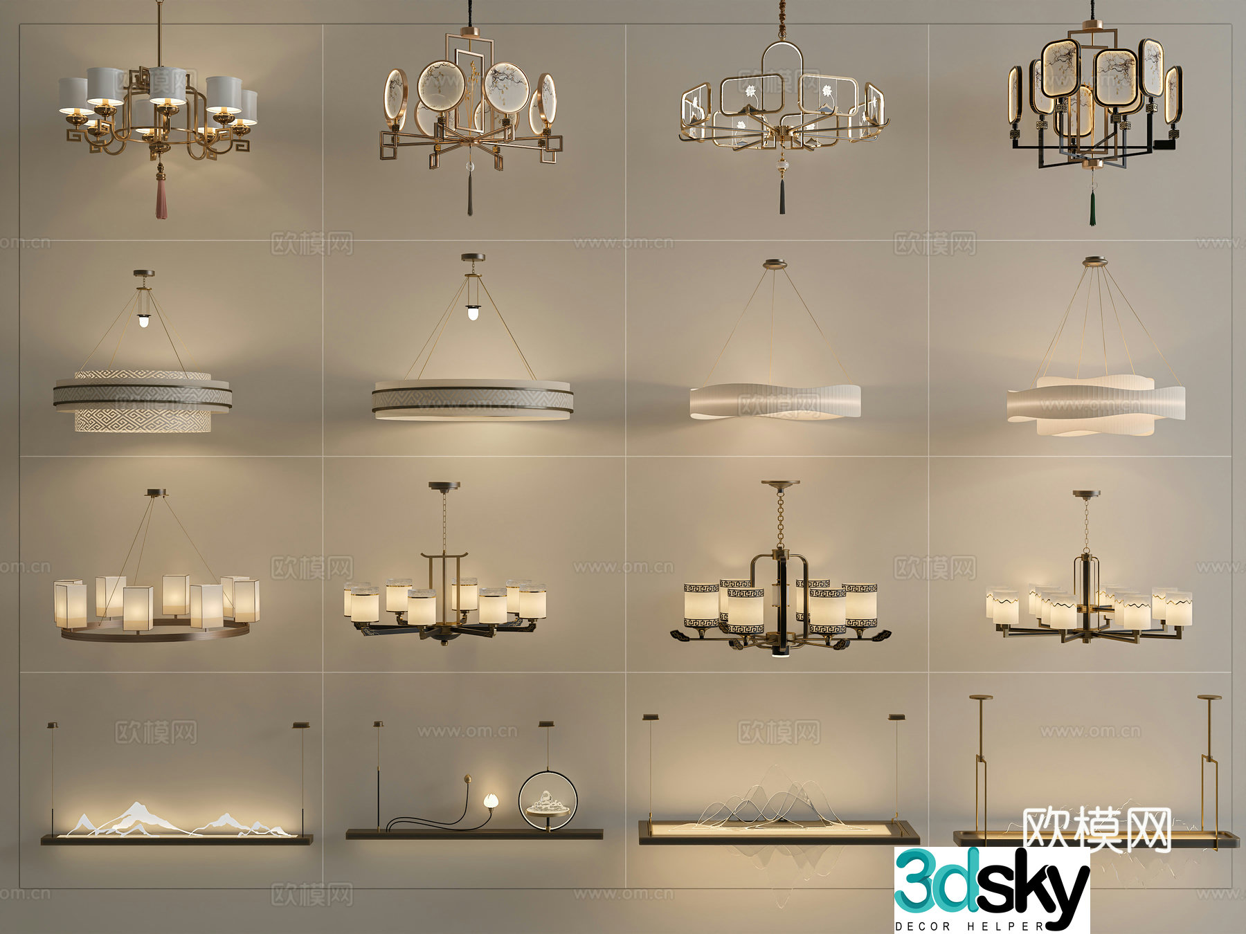 New Chinese chandeliers Chinese chandeliers New Chinese chandeliers combination Decorative chandeliers Art chandeliers 3D model