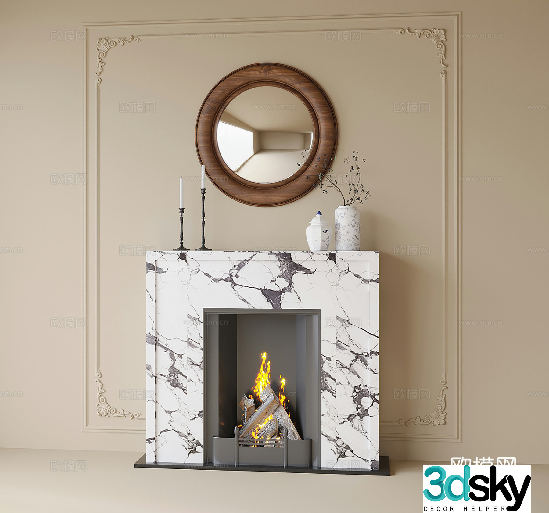 French fireplace fireplace background wall 3d model