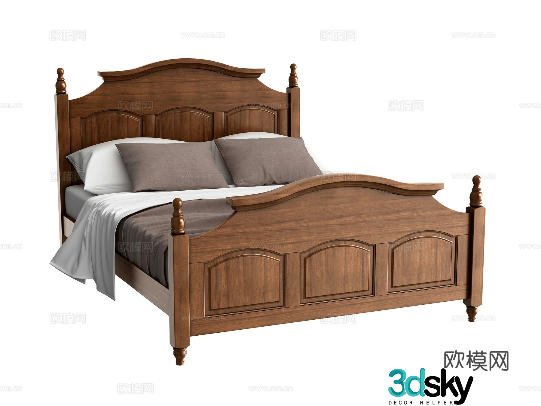 American double bed 3d model