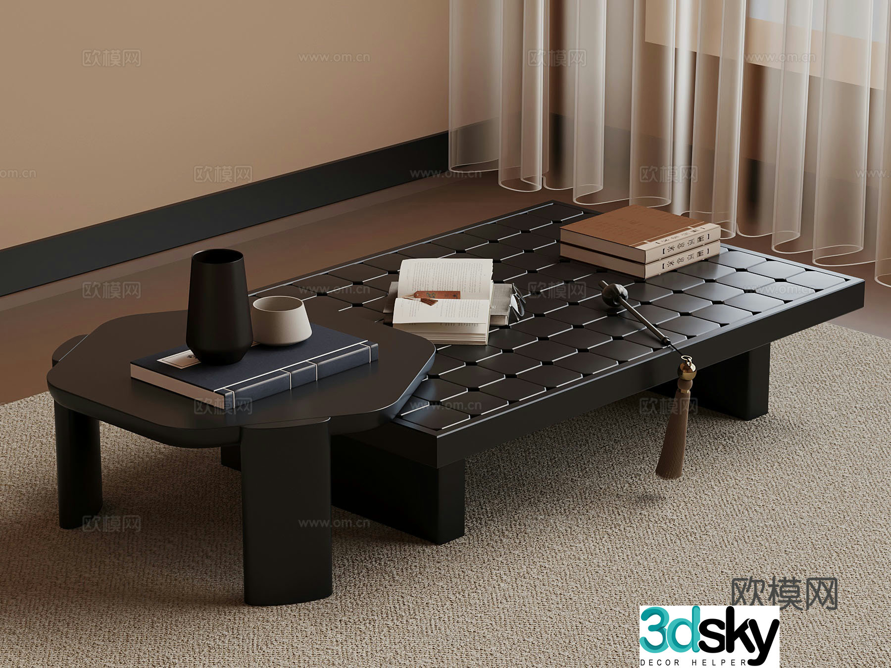 New Chinese simple coffee table coffee table combination 3D model